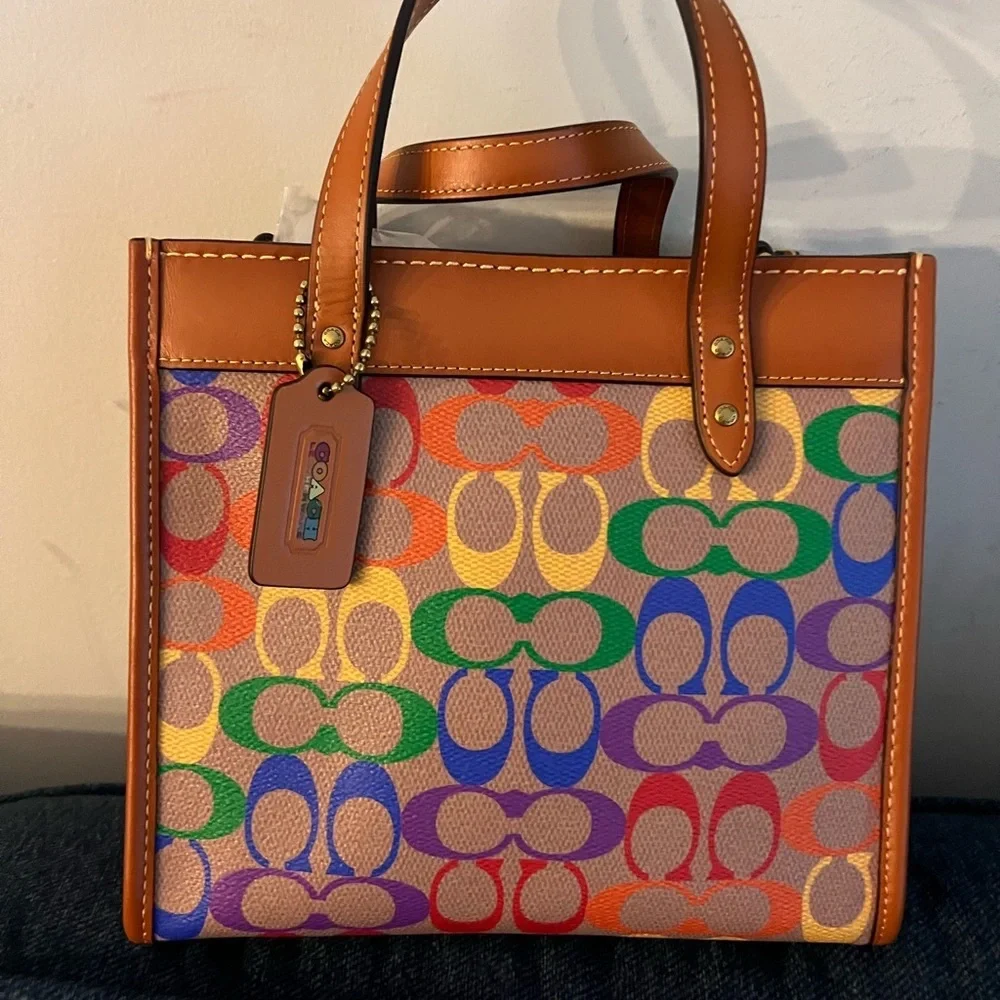 Pride Rainbow Striped Coach Field Tote 22 - Color Burst - Picture 2 of 6